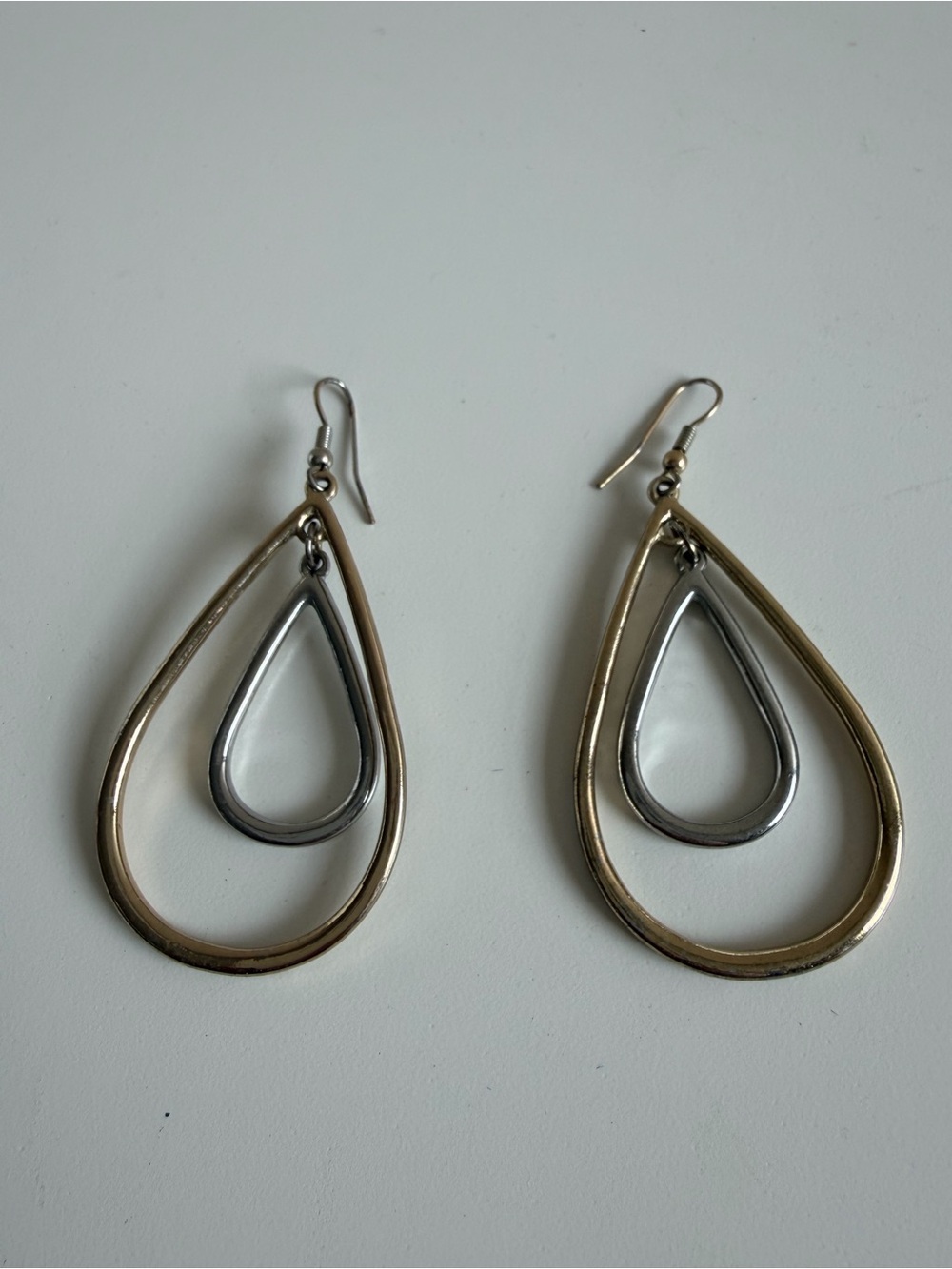 Two-Tone Teardrop Dangle Earrings in Gold and Silver